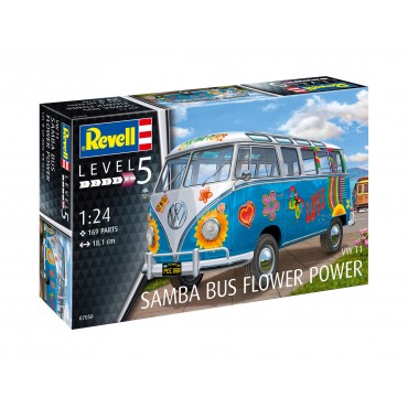 KIT PARA MONTAR REVELL KOMBI VOLKSWAGEN T1 SAMBA BUS FLOWER POWER 1/24 169 PEÇAS REV 07050